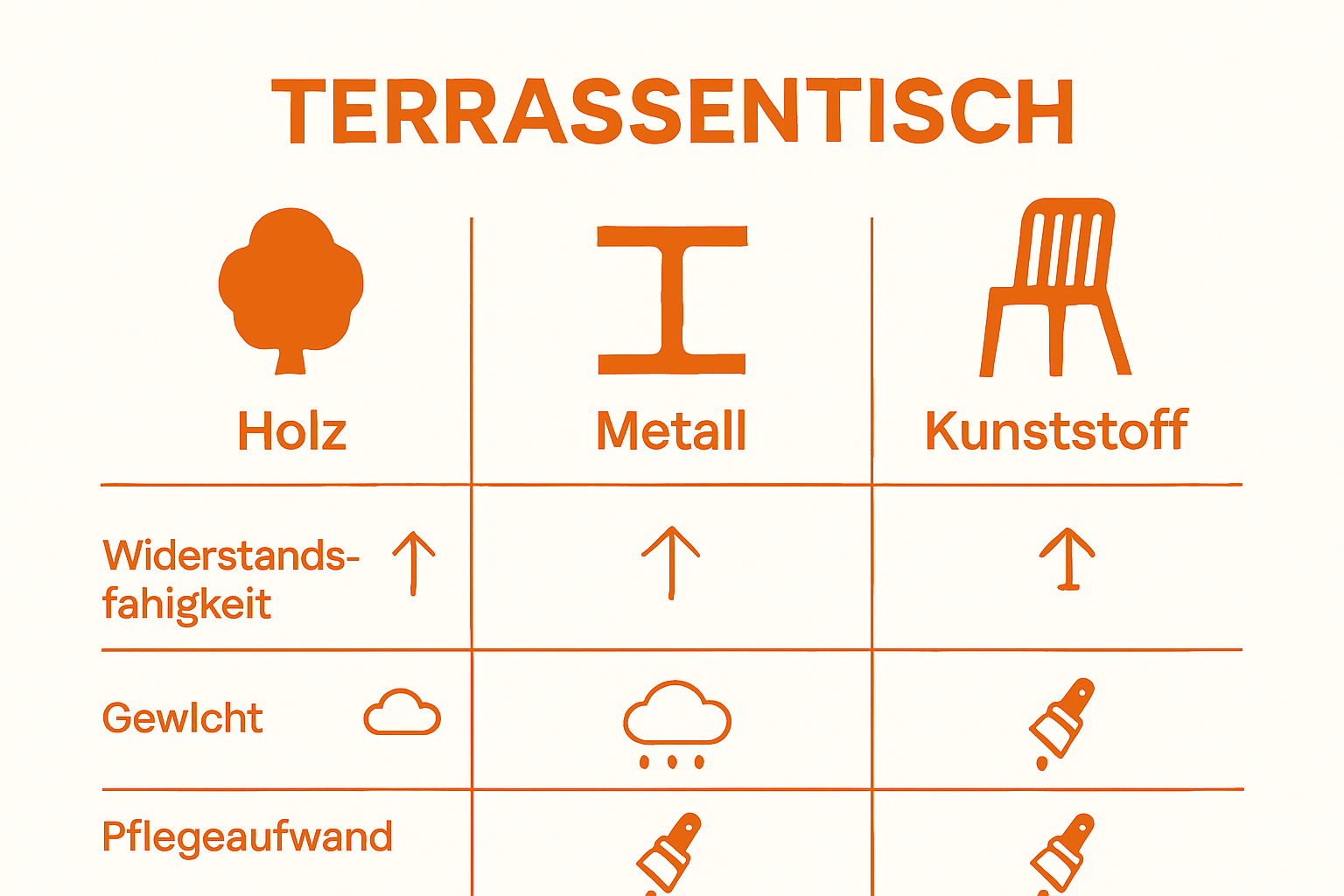 Infographic comparing terrassentisch materials