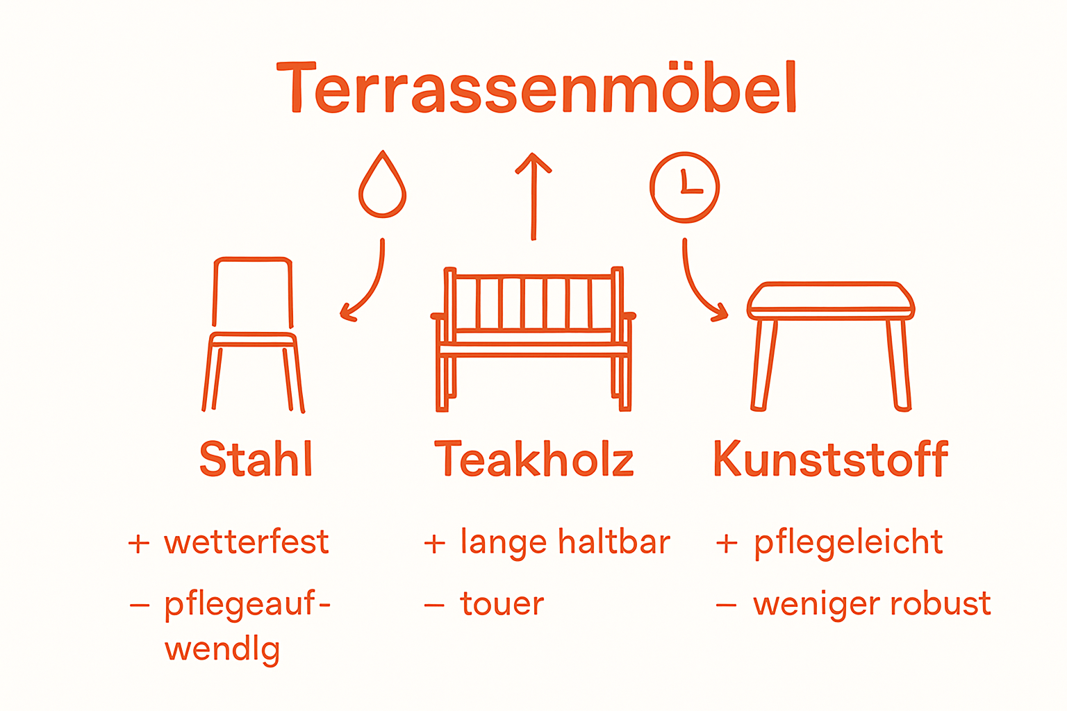Infografik Materialien und Wetterfestigkeit Terrassenmöbel
