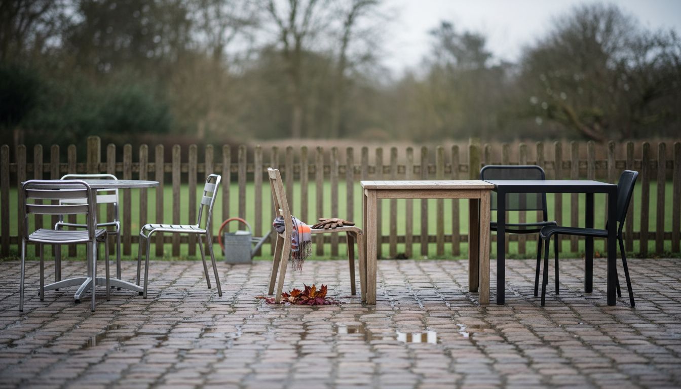 Various outdoor furniture materials side by side