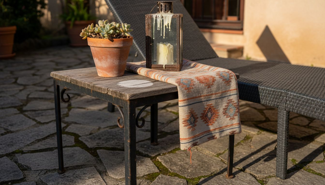 Outdoor side table with patio accessories