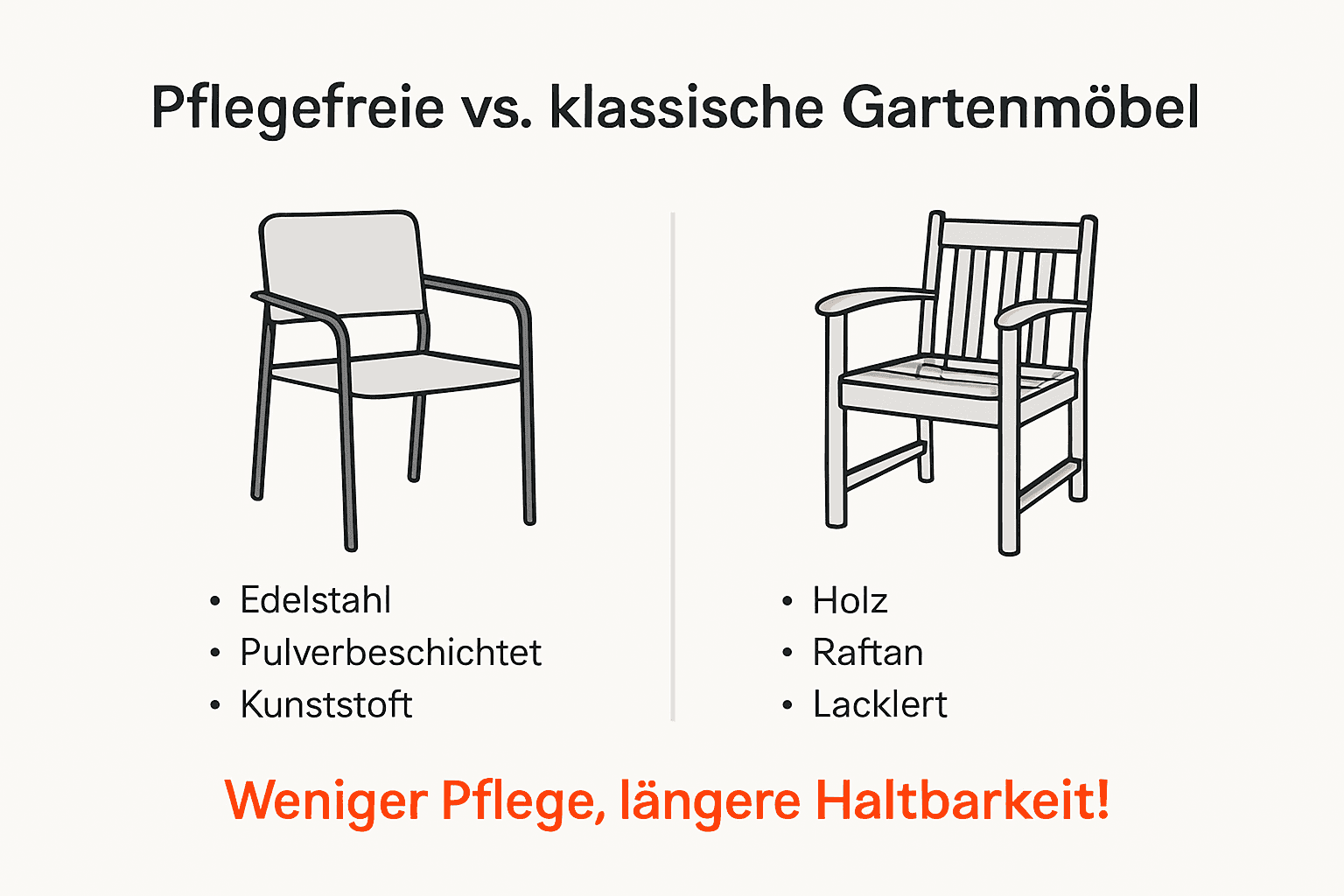 Infografik: Pflegeleichte Gartenmöbel im Vergleich zu klassischen Modellen