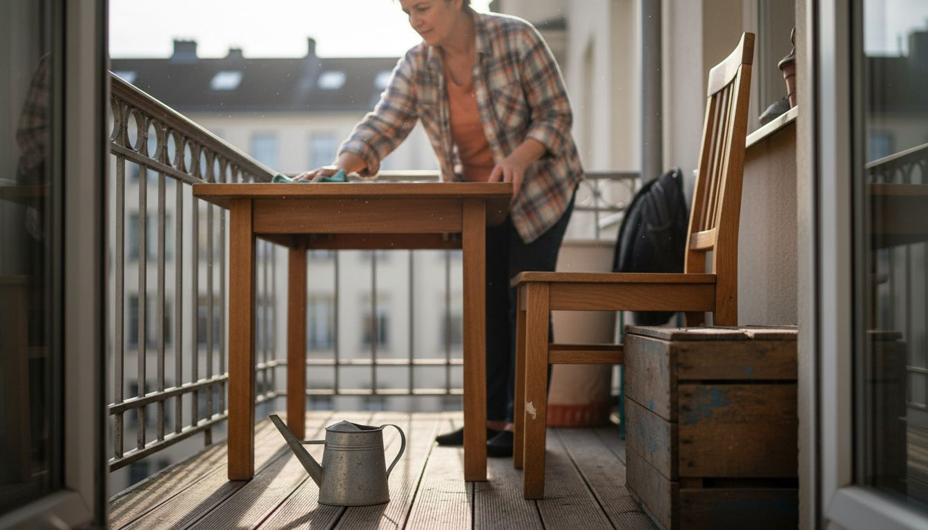 So bleibt der Teakholztisch auf dem Balkon schön: Tipps zur richtigen Reinigung und Pflege.