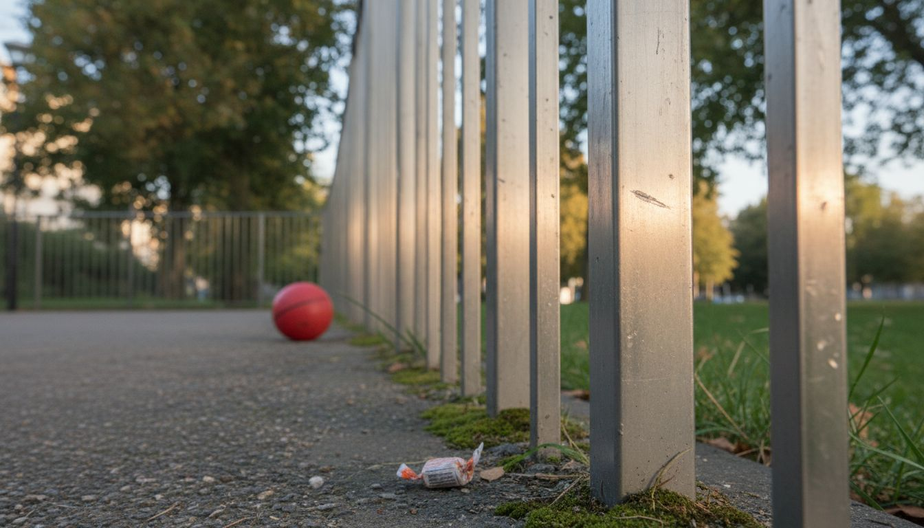 Nahaufnahme eines matt gebürsteten Edelstahlzauns im Außenbereich