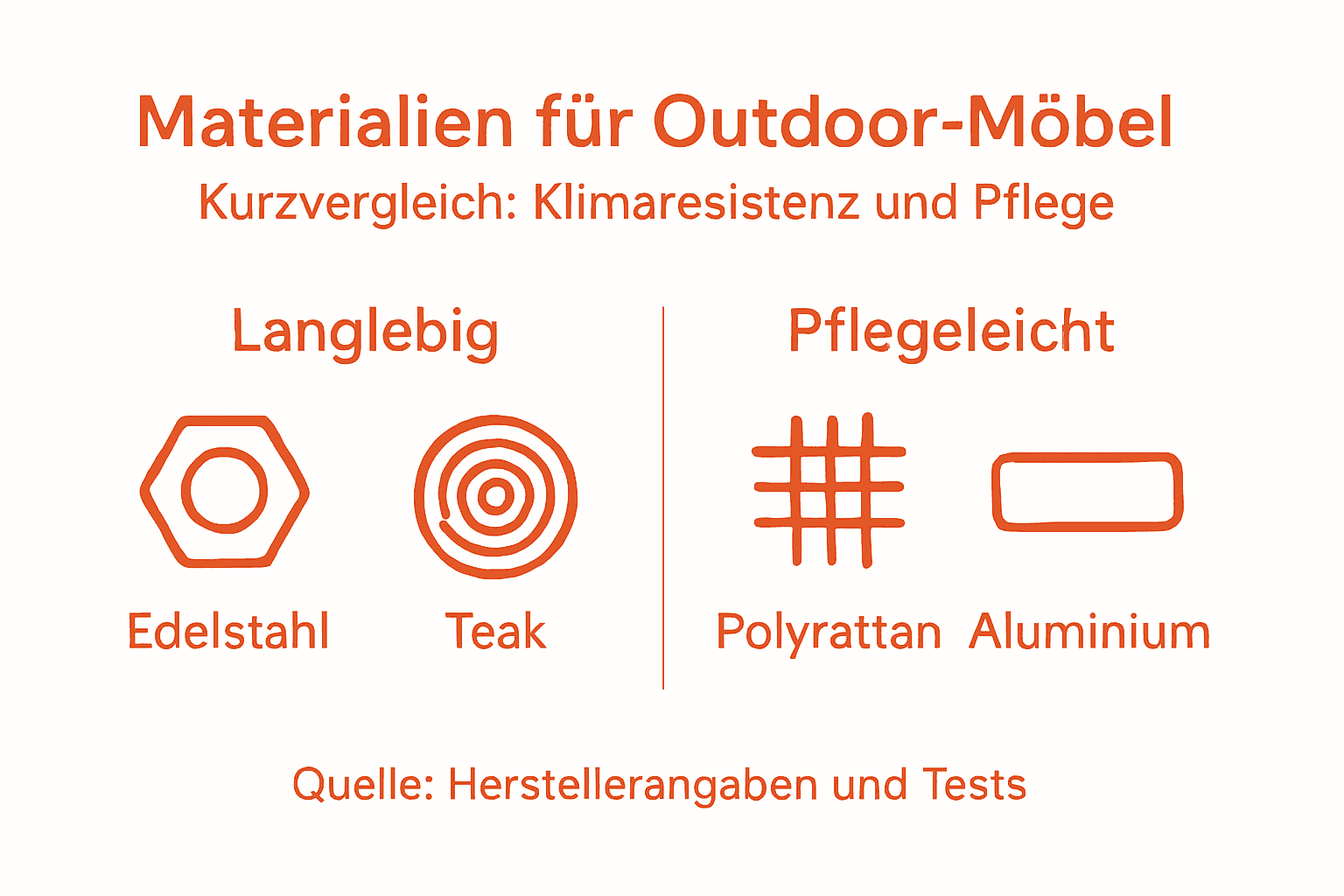 Kurzer Materialvergleich für Outdoor-Möbel – Infografik auf einen Blick