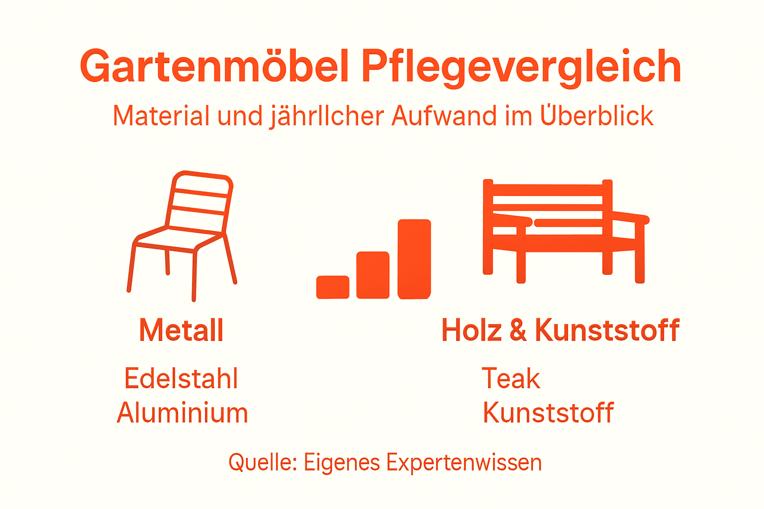 Grafik veranschaulicht den Pflegeaufwand verschiedener Gartentypen im direkten Vergleich.