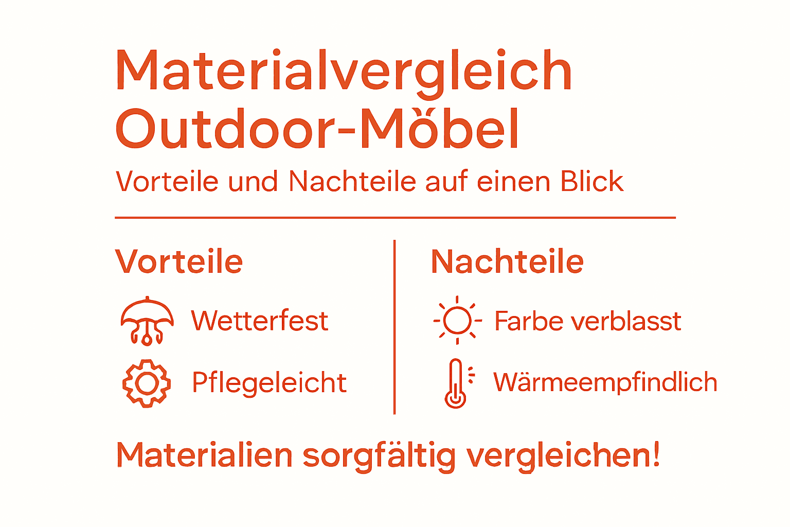In dieser Infografik werden verschiedene Materialien für Gartenmöbel übersichtlich miteinander verglichen.