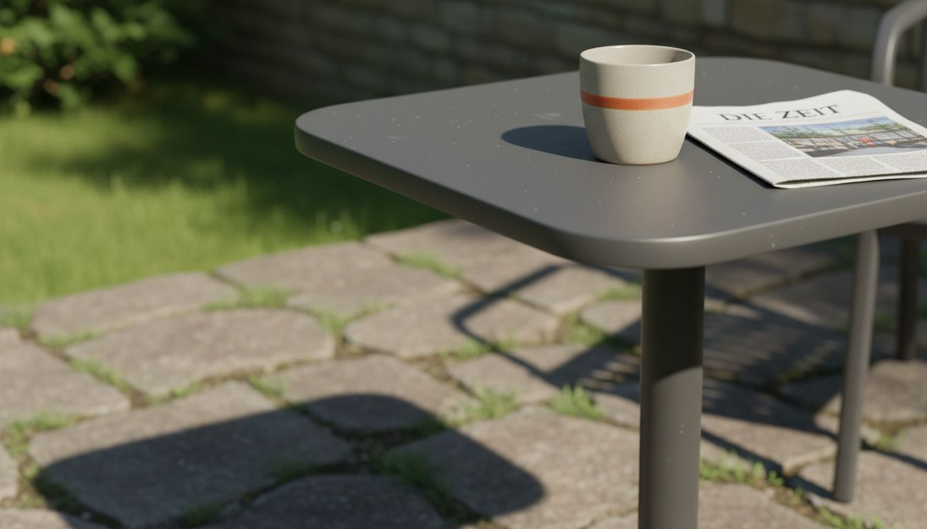 Pulverbeschichteter Aluminiumtisch mit Kaffeetasse