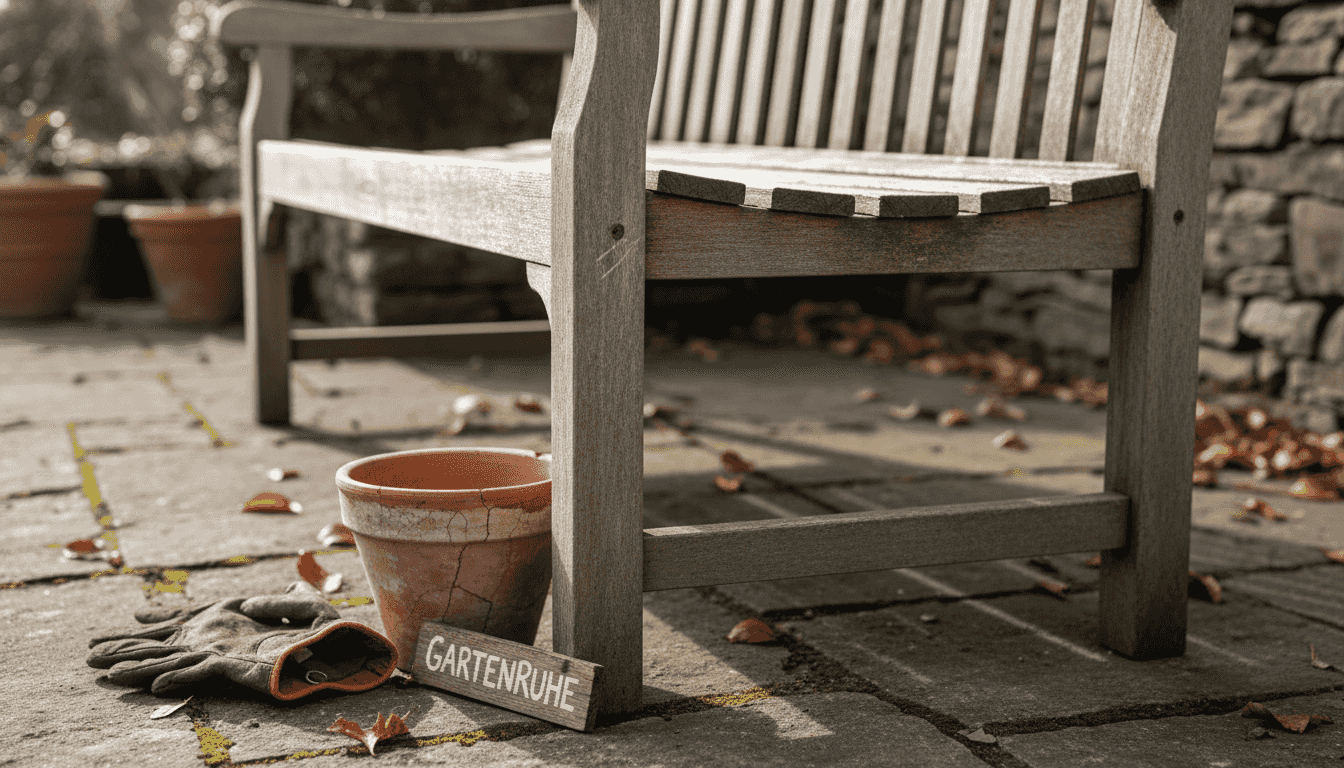 Teakbank mit charaktervollen, verwitterten Holzdetails