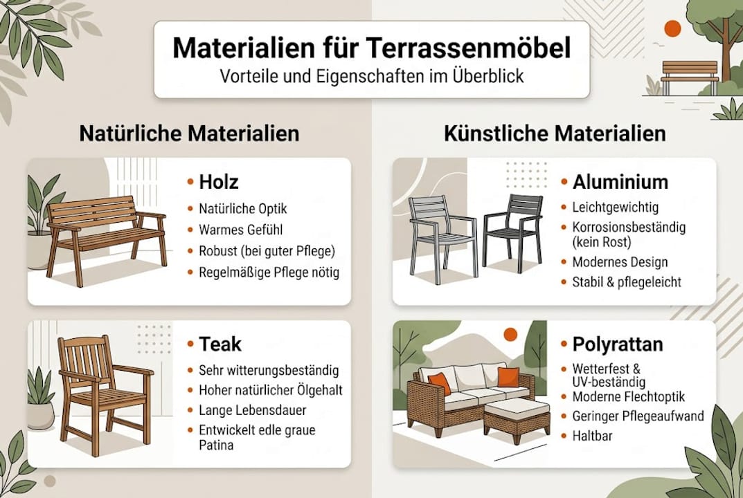 Übersicht der beliebtesten Materialien für Terrassenmöbel