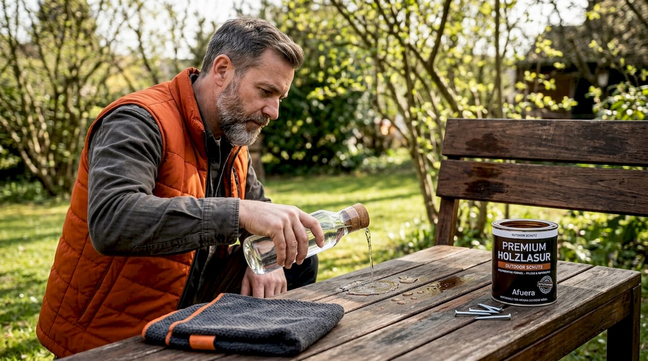 So testen Sie, ob Ihre Gartenmöbel aus Holz noch ausreichend vor Feuchtigkeit geschützt sind