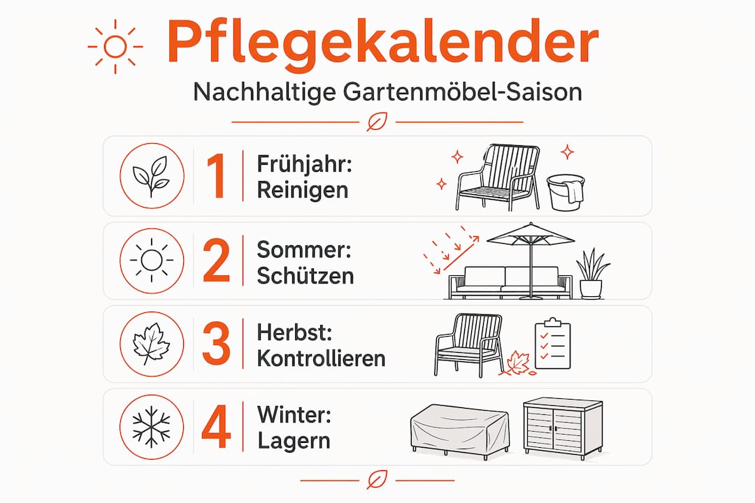 Übersichtliche Infografik: So pflegen Sie Ihre Gartenmöbel das ganze Jahr über