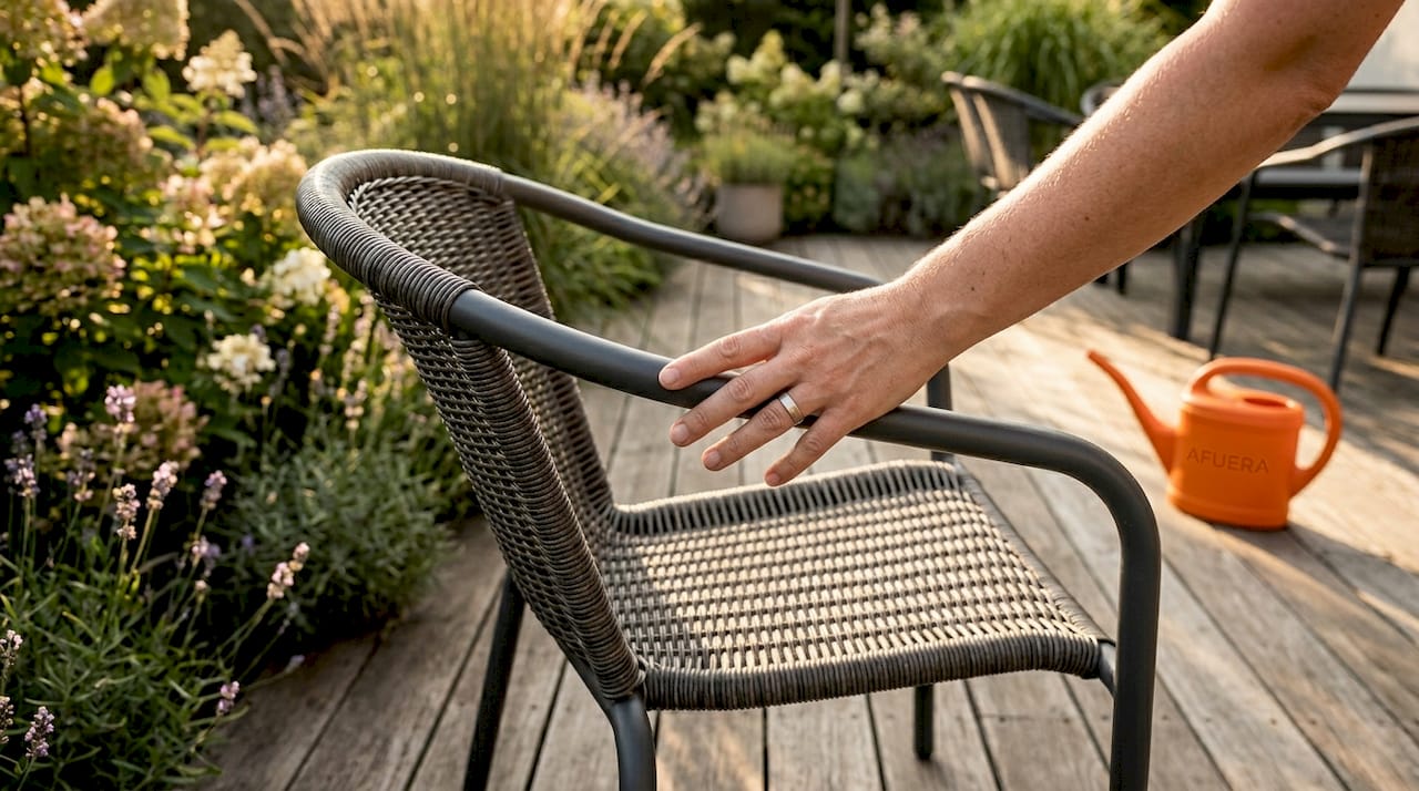Moderne Rattan-Gartenstühle lassen sich am besten von Hand reinigen.