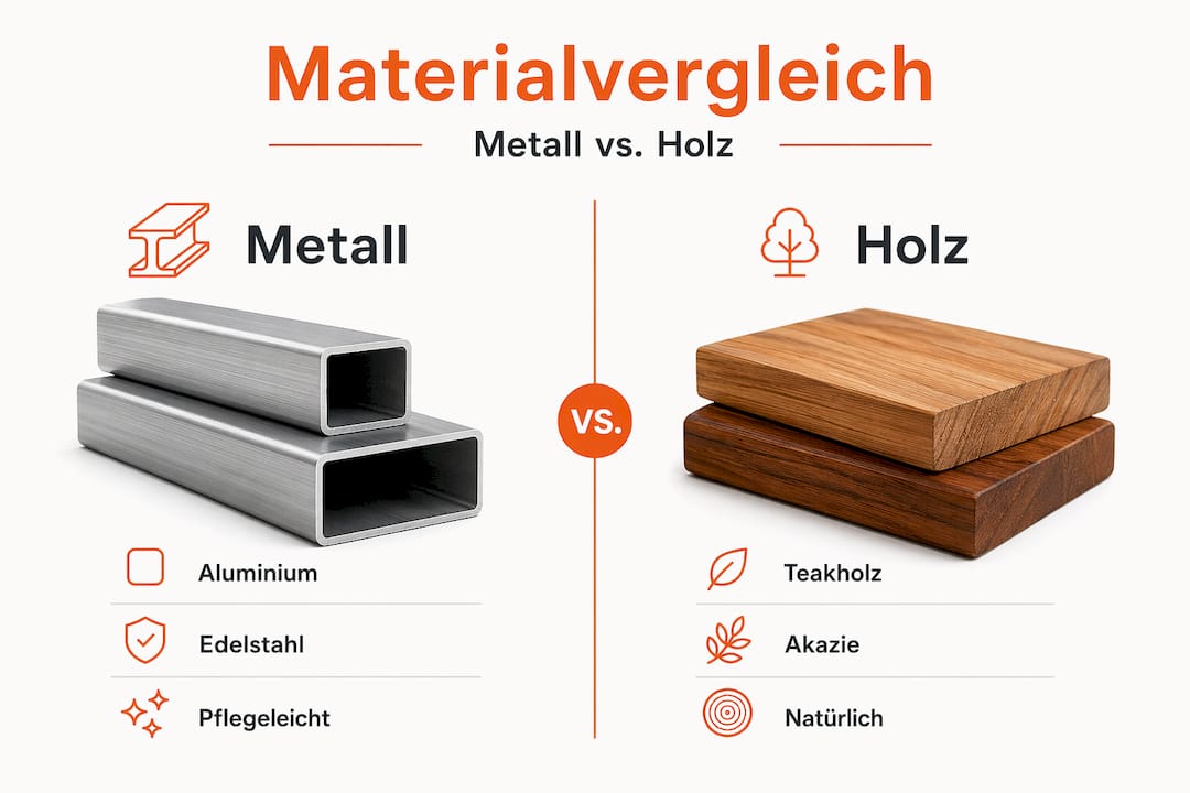 Infografik: Metall- vs. Holz-Gartenmöbel im direkten Vergleich