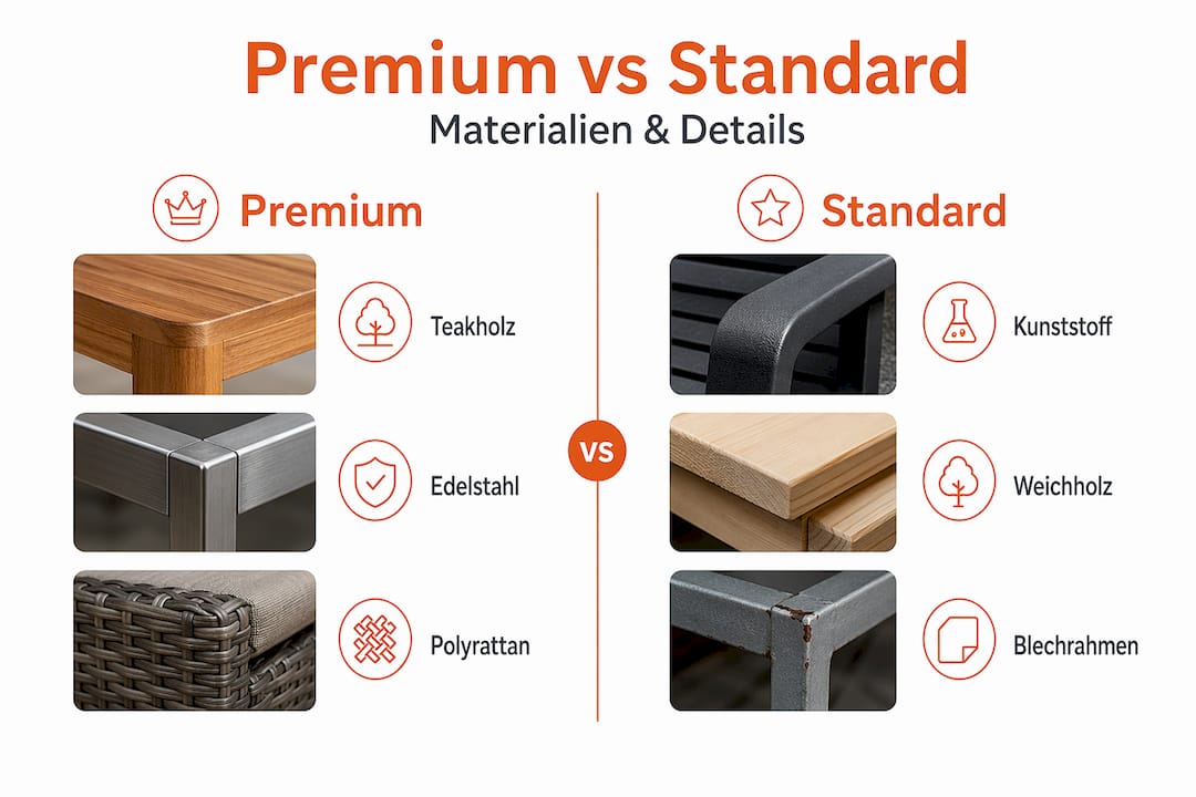 Infografik: Premium- vs. Standard-Gartenmöbel im direkten Vergleich