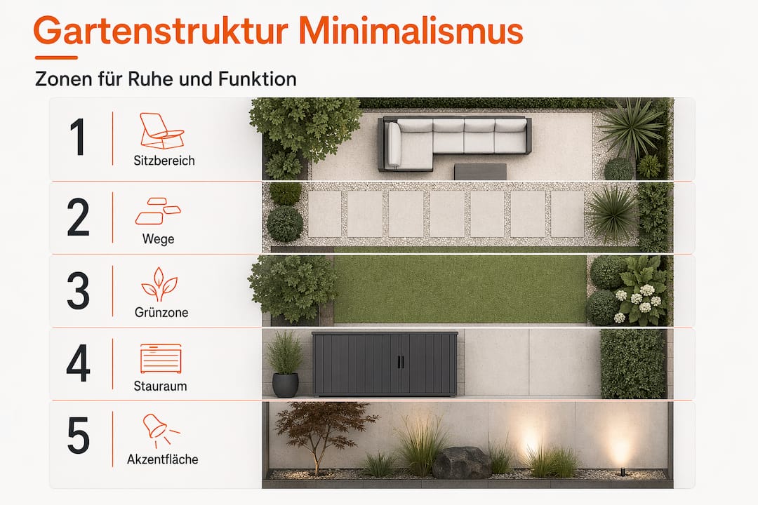 In dieser Infografik erfahren Sie, wie Sie mit fünf einfachen Schritten einen minimalistischen Garten gestalten können.