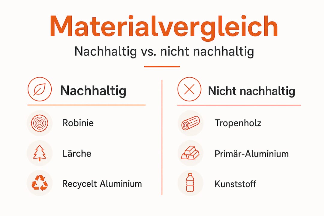 Nachhaltige Gartenmöbel im Materialvergleich – Infografik zu den wichtigsten Werkstoffen