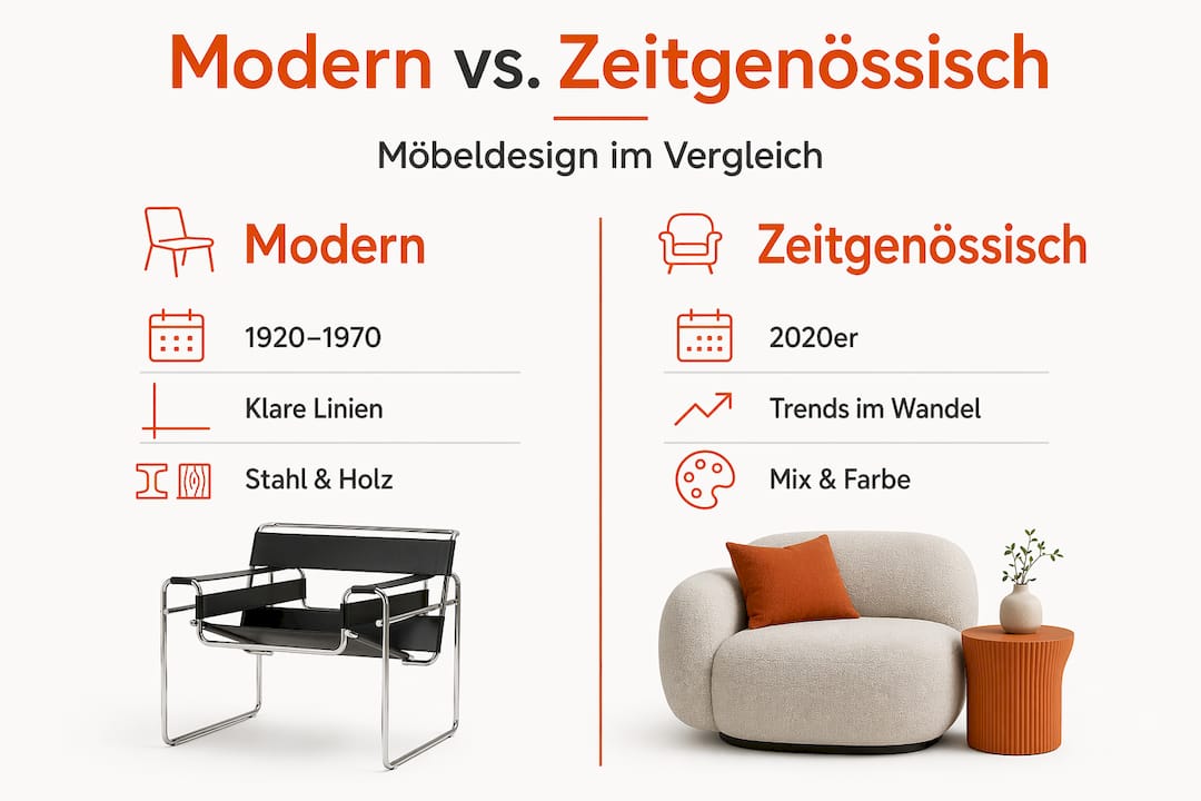 Infografik: Moderner vs. zeitgenössischer Möbelstil – ein Vergleich