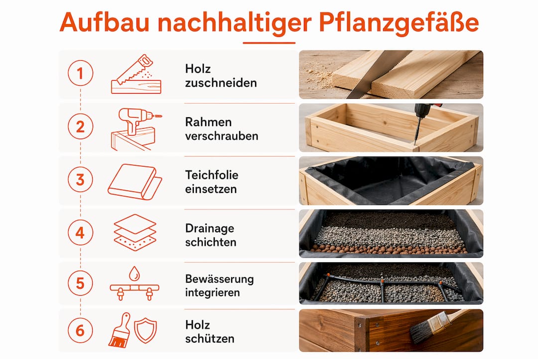 Schritt-für-Schritt-Anleitung: So gestalten Sie nachhaltige Pflanzgefäße – anschaulich erklärt in einer Infografik