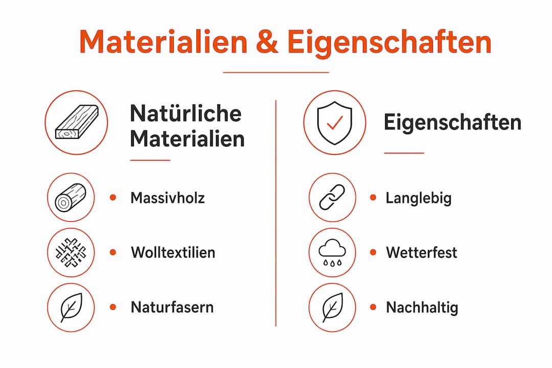 Eine anschauliche Infografik präsentiert die typischen Materialien und charakteristischen Merkmale des skandinavischen Designs.