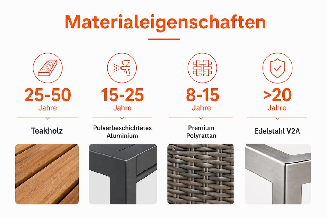 Übersicht: Materialeigenschaften und Haltbarkeit von Gartenmöbeln auf einen Blick