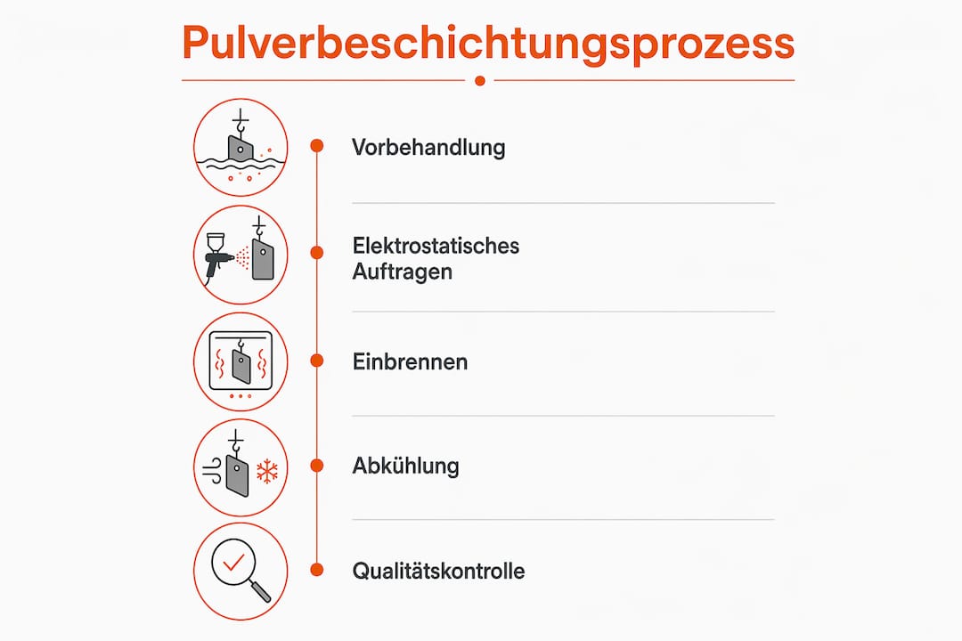 Übersichtsgrafik: So läuft der Pulverbeschichtungsprozess ab