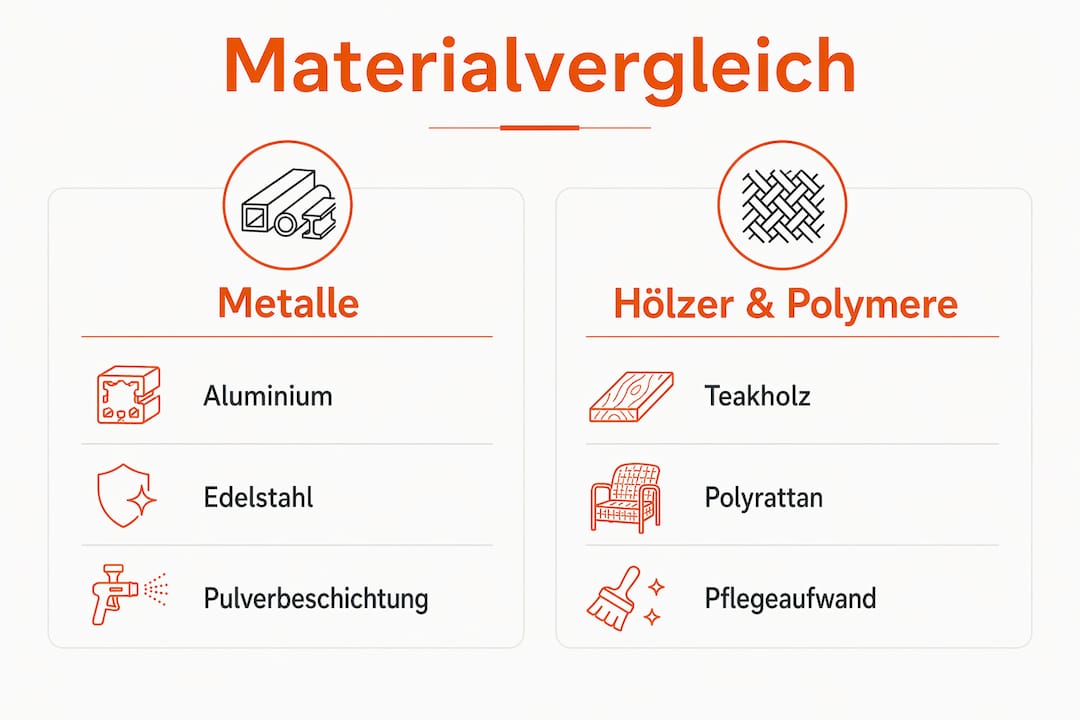 Infografik: Die wichtigsten Outdoormöbel-Materialien im Überblick – ein Vergleich