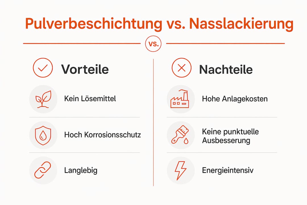 Infografik: Pro und Contra der Pulverbeschichtung auf einen Blick