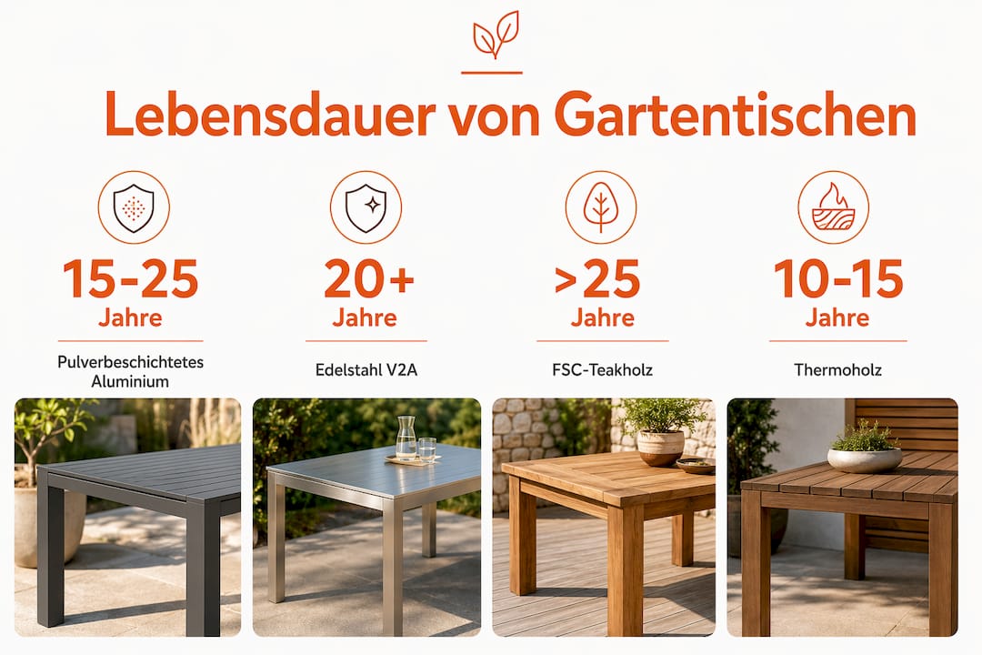 Übersicht: Wie lange halten Gartentische aus verschiedenen Materialien?