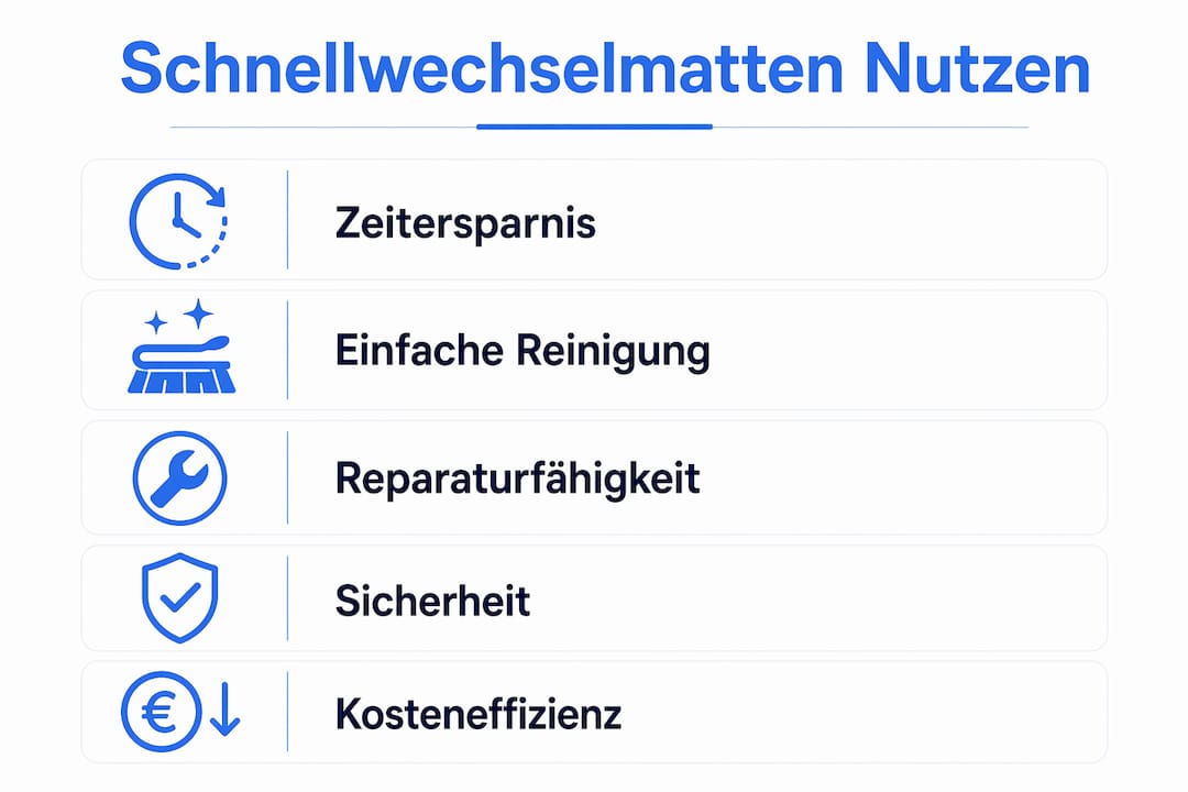 Übersichtsgrafik: Die größten Vorteile von Schnellwechselmatten auf einen Blick