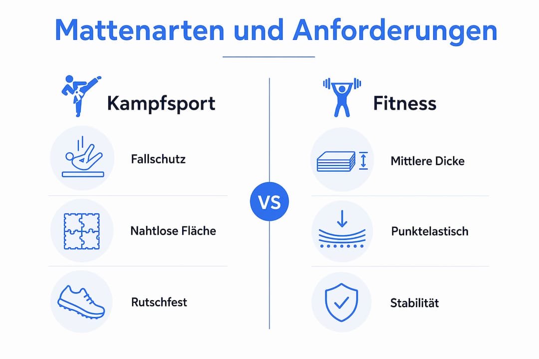 Infografik: Unterschiede in den Anforderungen an Kampfsport- und Fitnessmatten
