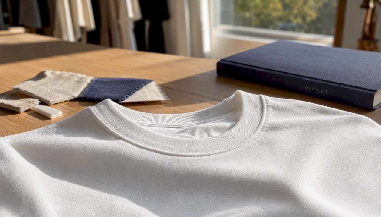 Detailaufnahme eines hochwertigen weißen T-Shirts