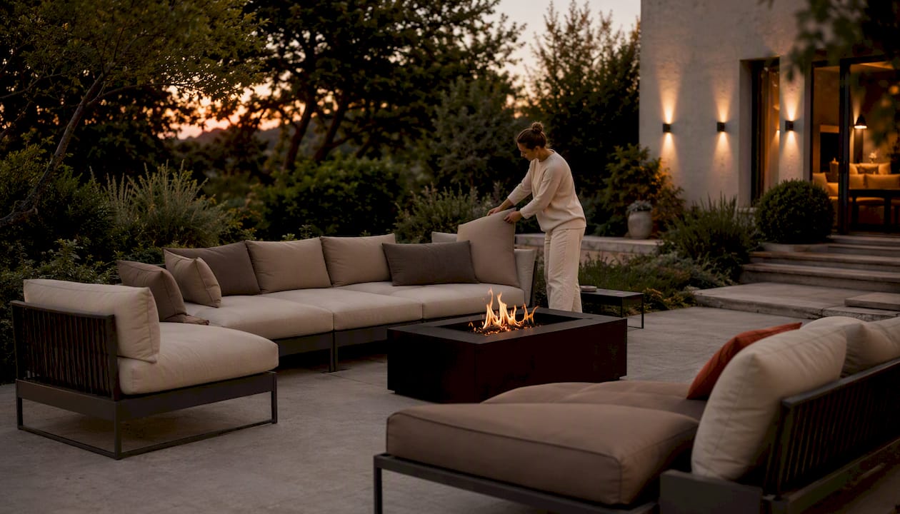 Outdoor-Möbel im Baukastensystem mit variablen Sitzpolstern – für maximale Flexibilität im Garten oder auf der Terrasse.