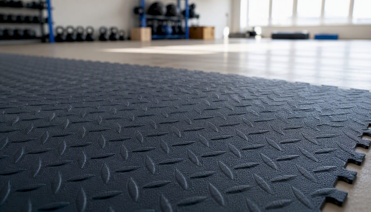 Detailaufnahme der strukturierten Oberfläche einer Fitness-Puzzlematte