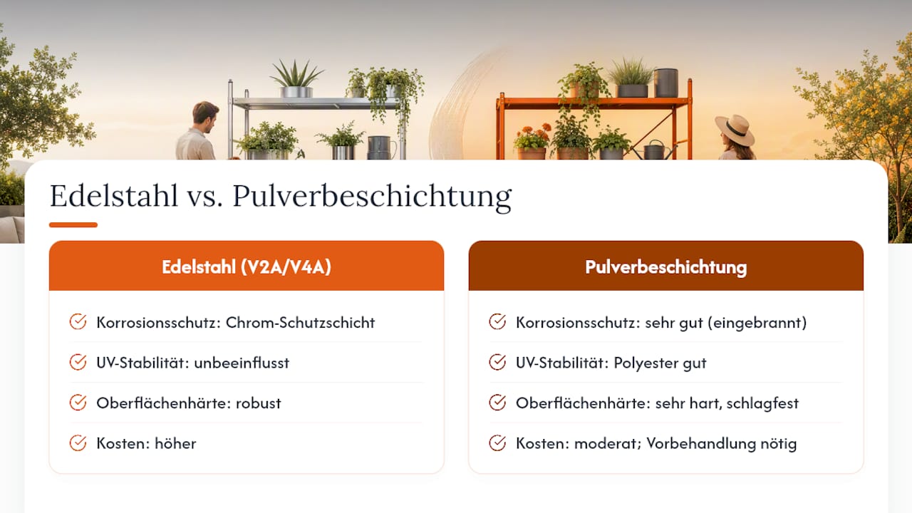 Vergleichsübersicht: Edelstahl oder Pulverbeschichtung – welche Oberfläche passt besser?