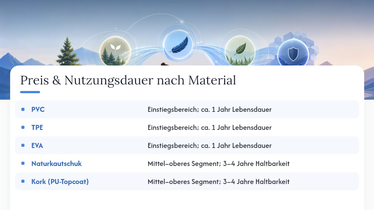 Diagramm zur Kosten-Nutzen-Analyse verschiedener Yogamatten