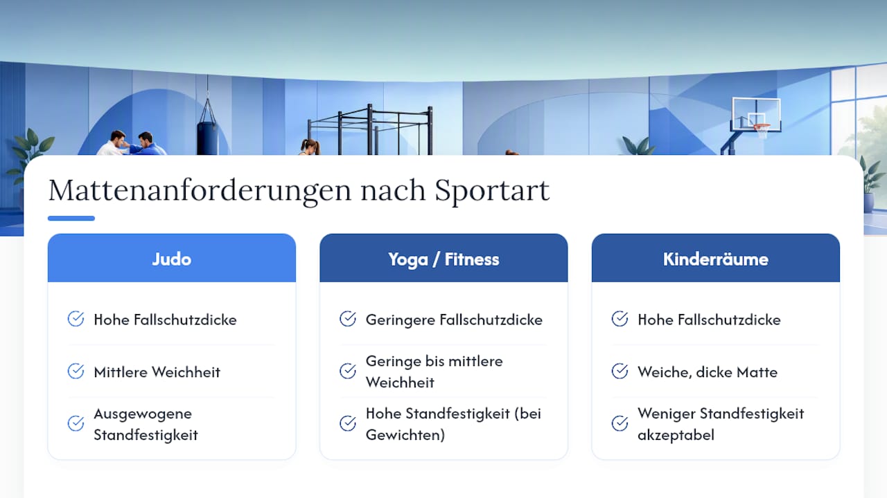 Vergleich der Dämpfungseigenschaften der Matten je nach Sportart