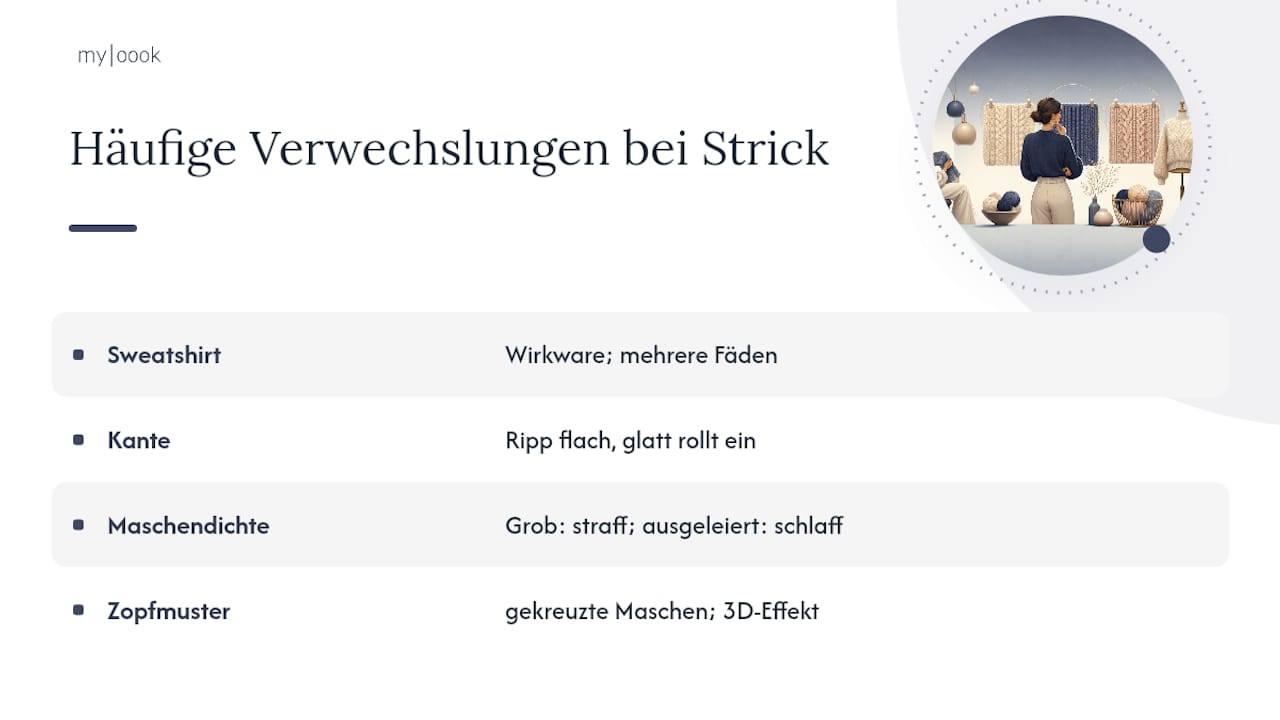 Übliche Verwechslungen bei Strickarten im Vergleich