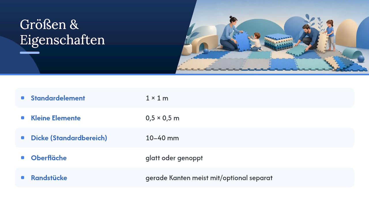 Vergleich von Größen und Stärken bei Puzzlematten