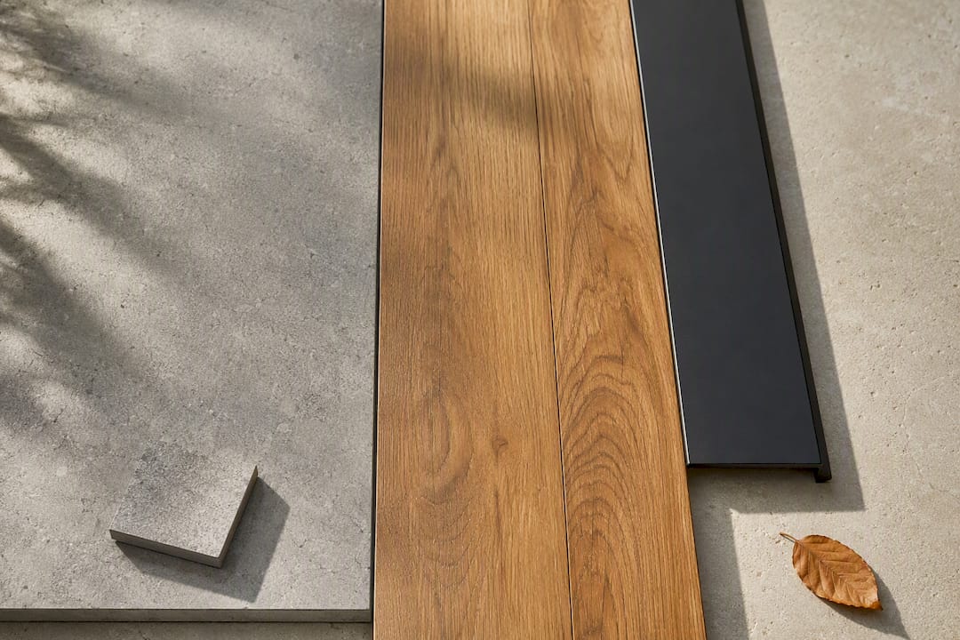Vergleich von Naturstein, Holz und Metall