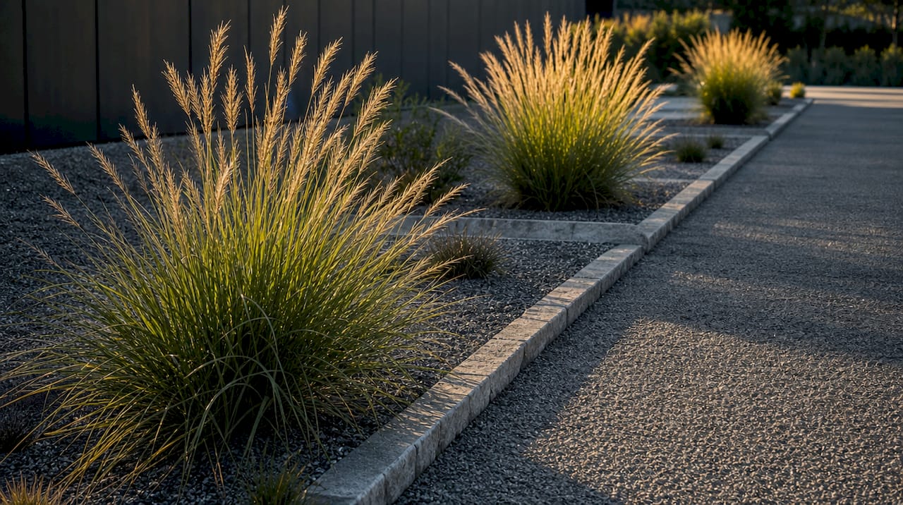 Wiederkehrende Gräser in drei Gartenabschnitten