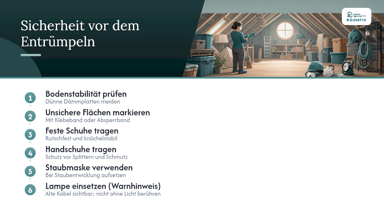 Sicherheitsvorkehrungen beim Entrümpeln des Dachbodens