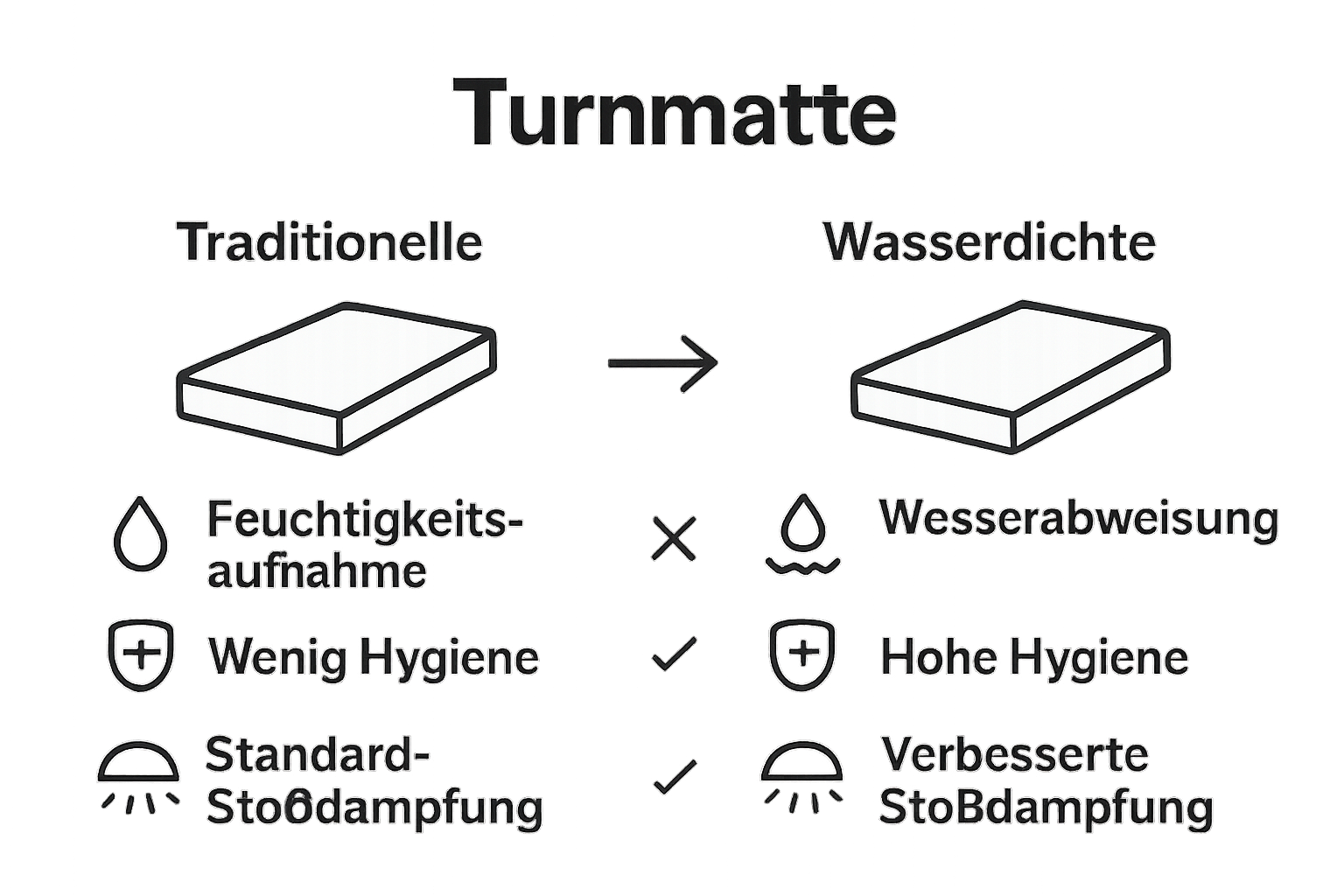 Infografik-Vergleich wasserdichte Matte vs. Standardmatte