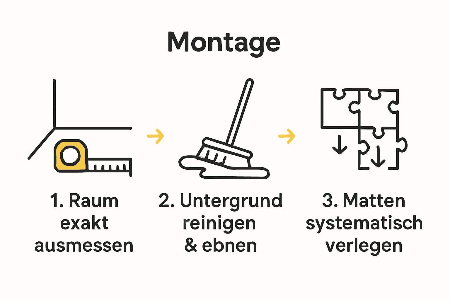 Anleitung zum Verlegen von Puzzlematten in drei Schritten als Infografik