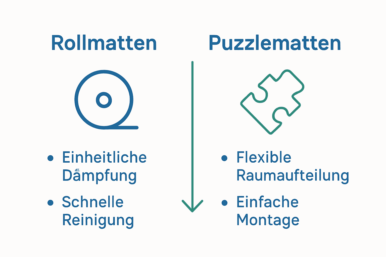 Infografik Vergleich Rollmatten und Puzzlematten Stärken