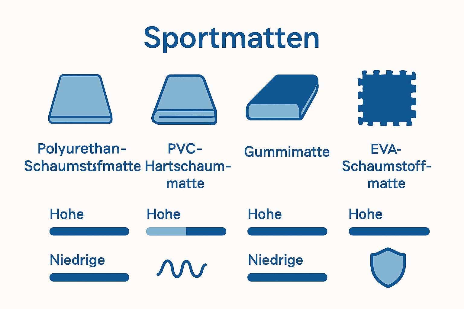 Vergleichsmatrix Schallschutz für vier Sportmattenarten