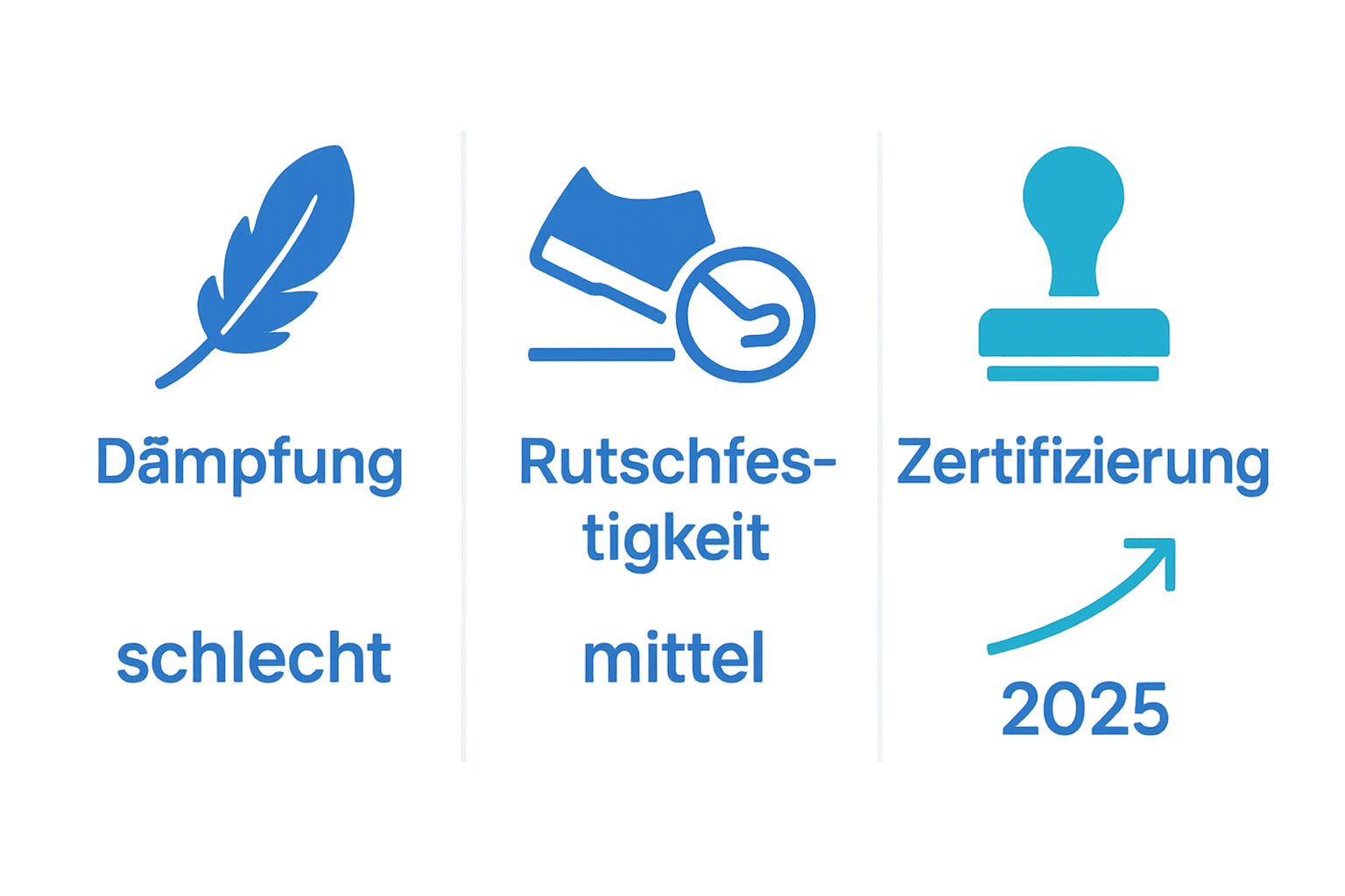 Vergleich Dämpfung, Rutschfestigkeit, Zertifizierung bei Trainingsmatten.