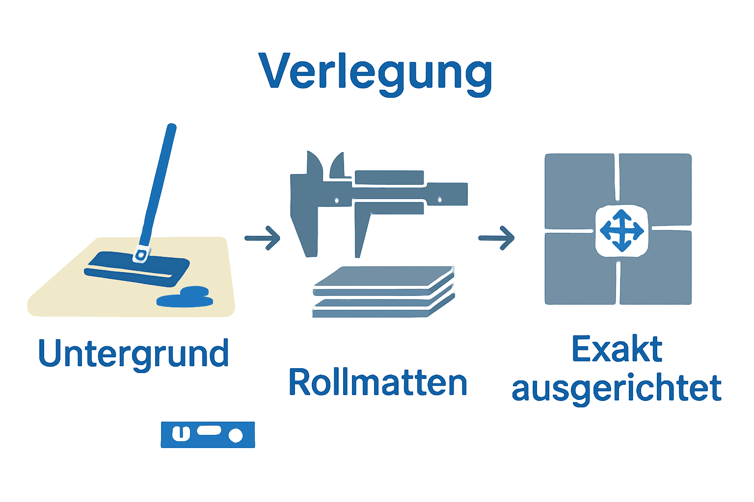 Grafische Visualisierung Rollmatten-Verlegung: Reinigung, Auswahl, Ausrichtung