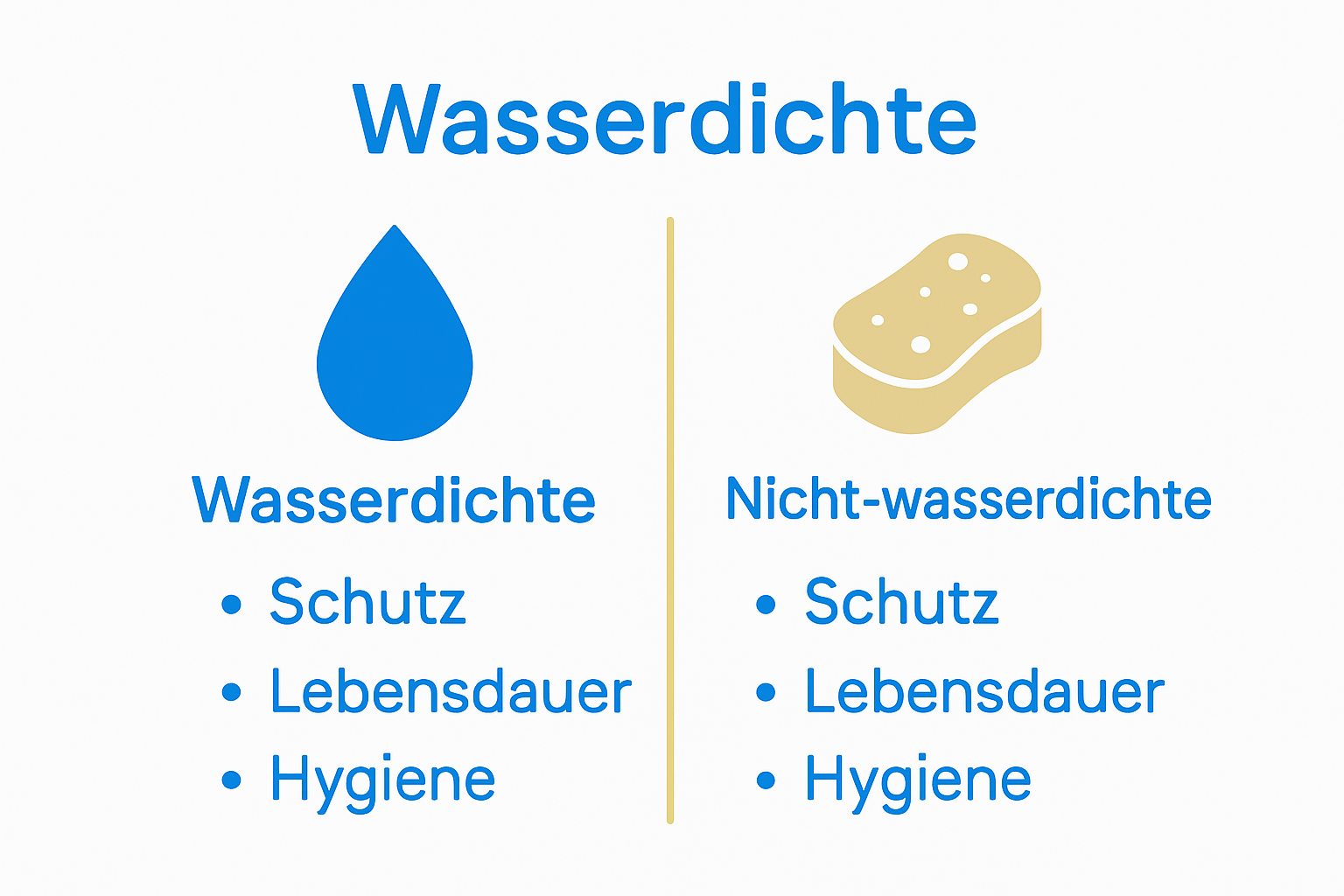 Vergleich wasserdichte und nicht-wasserdichte Matten mit Icons