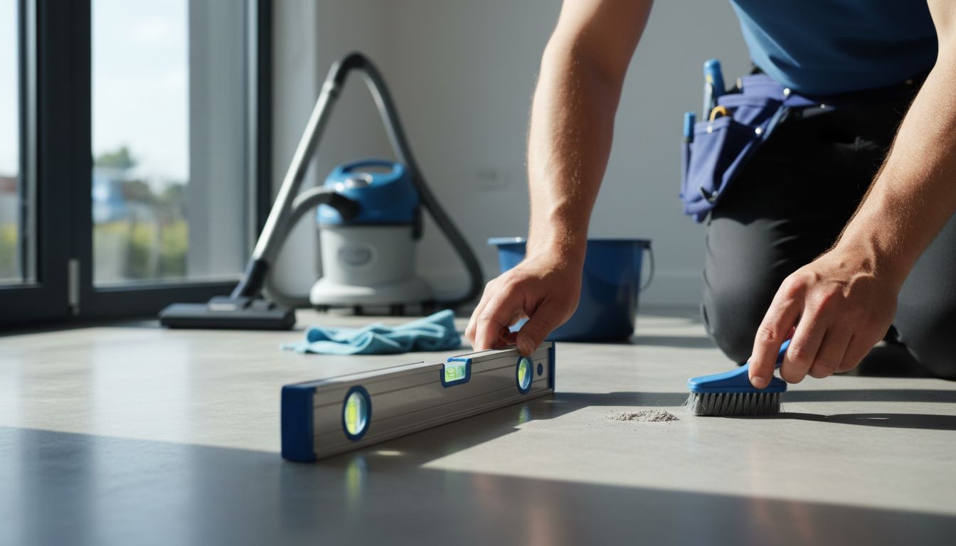 Hands preparing clean smooth playroom floor