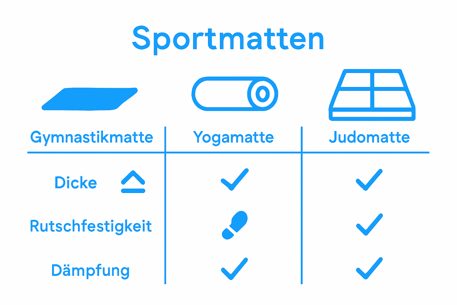 Infographic comparing features of sport mat types